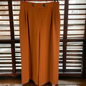 Topshop‎ Rust Polyester Pleated Wide Leg Hi Waist Dress Trousers